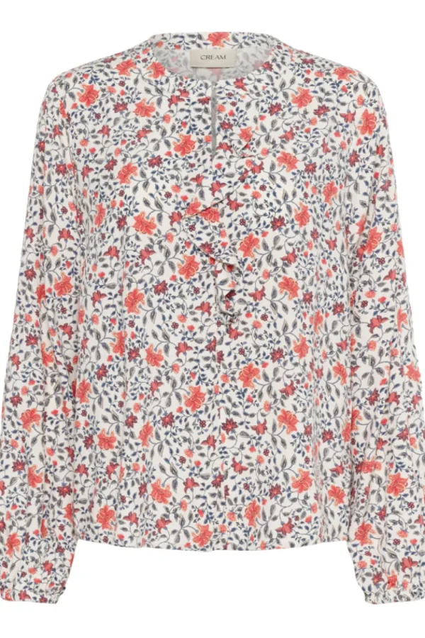 Cream CRNaomi Flounce Blouse Porcelain Rose Flower- Shirts & Blusen