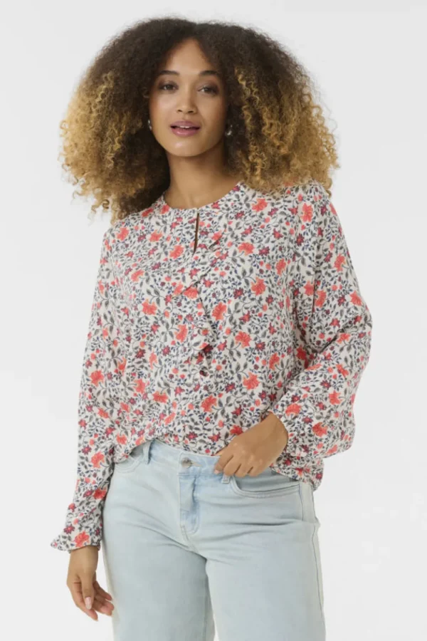 Cream CRNaomi Flounce Blouse Porcelain Rose Flower- Shirts & Blusen