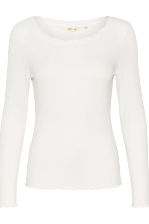Cream CRRibba LS T-Shirt Snow White- T-shirts & Tops