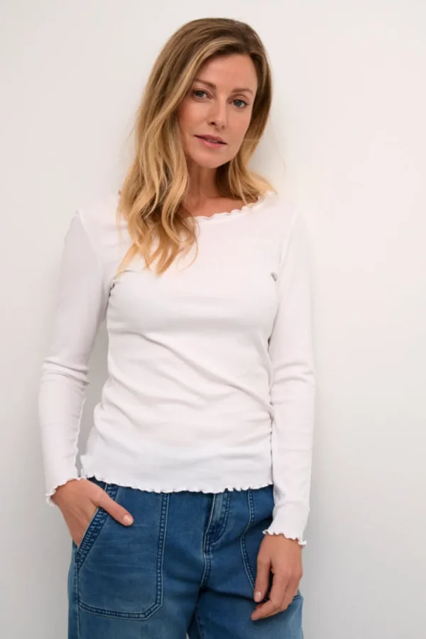 Cream CRRibba LS T-Shirt Snow White- T-shirts & Tops