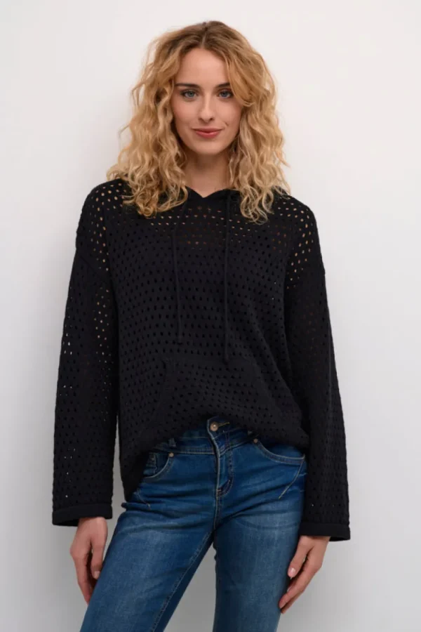 Cream CRWilow Knit Hoodie Pitch Black- Strick & Cardigans