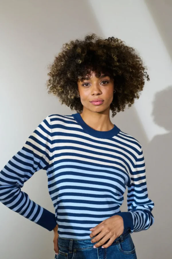 Culture CUAnnemette Rib Pullover Light Blue/Navy- Strick & Cardigans