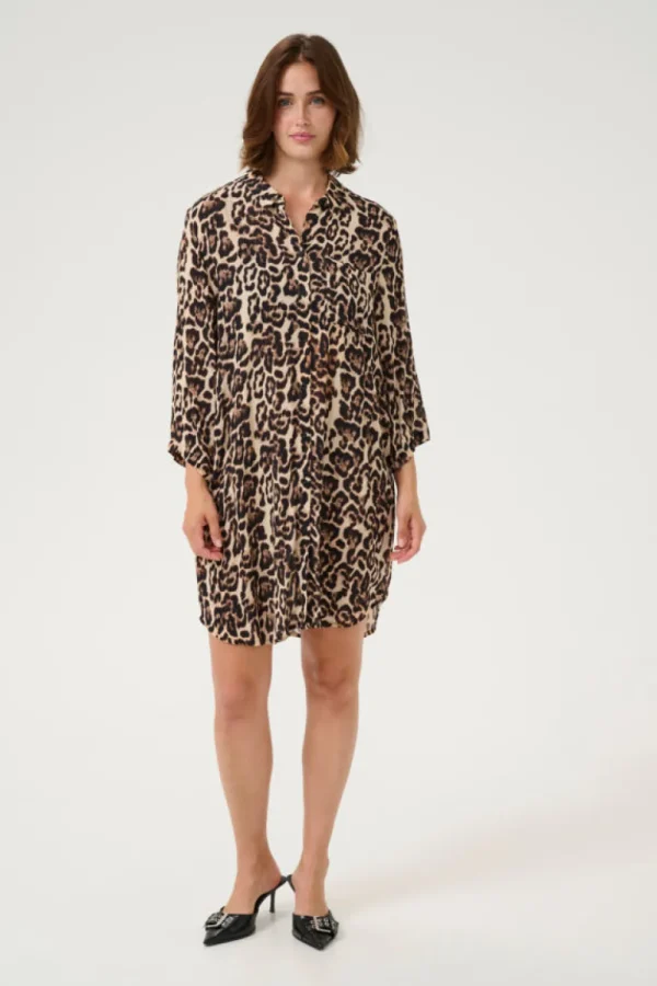 Kaffee KAHildur Amber Shirt Dress Natural Leopard- Kleider