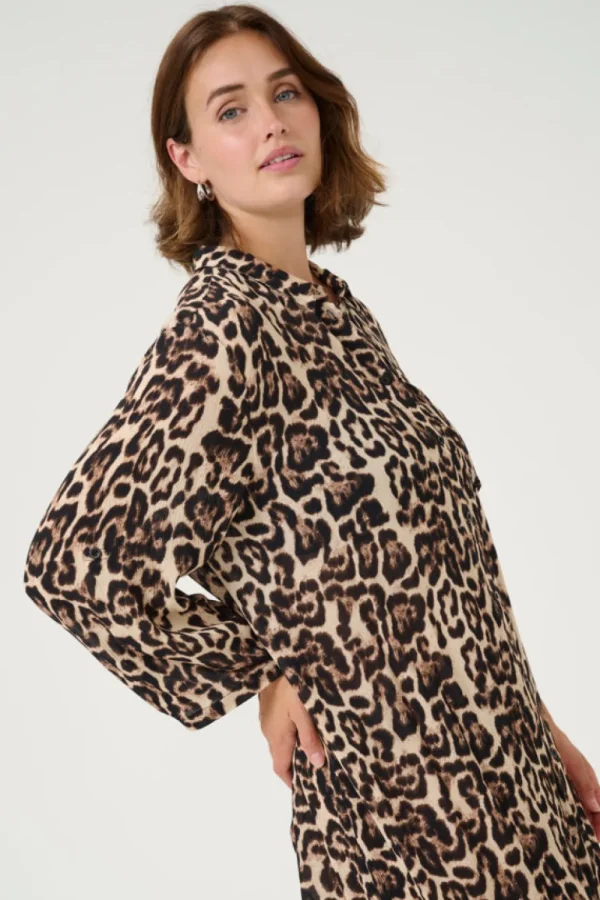Kaffee KAHildur Amber Shirt Dress Natural Leopard- Kleider