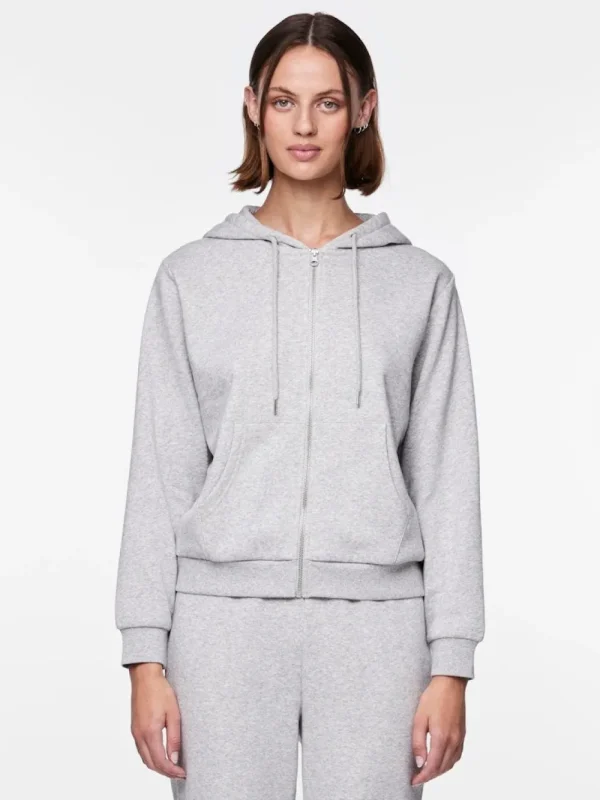 Pieces PCChilli LS Zip Hoodie Light Grey- Sweatshirts & Hoodies