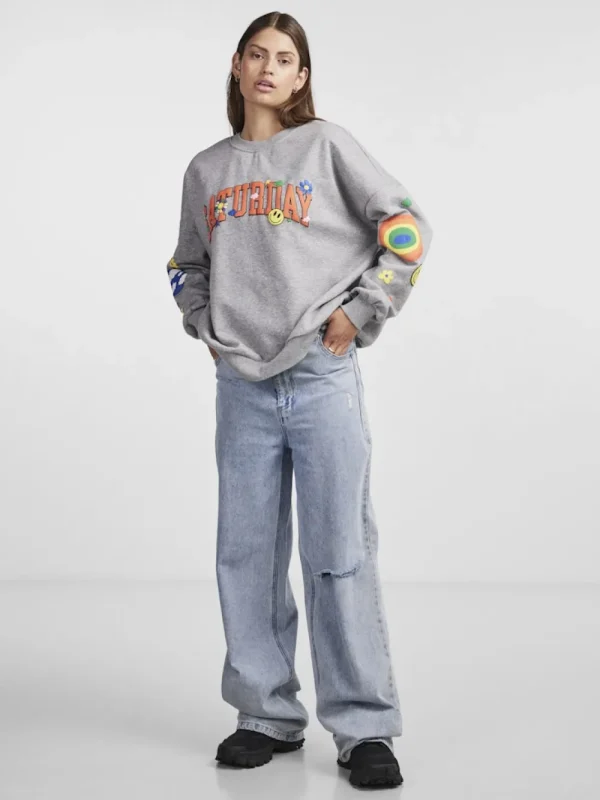 Pieces PCDinna LS Oversized Sweat LGM- Sweatshirts & Hoodies