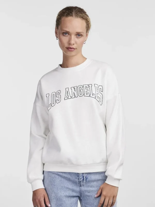Pieces PCFreya LS Oversize Sweat Bright White- Sweatshirts & Hoodies