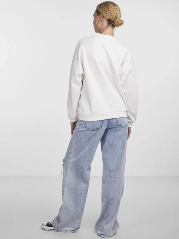 Pieces PCFreya LS Oversize Sweat Bright White- Sweatshirts & Hoodies