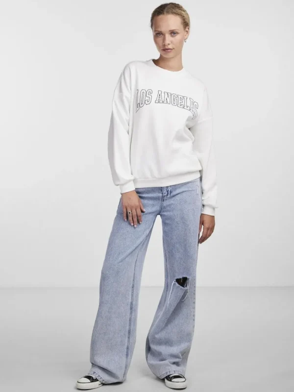 Pieces PCFreya LS Oversize Sweat Bright White- Sweatshirts & Hoodies