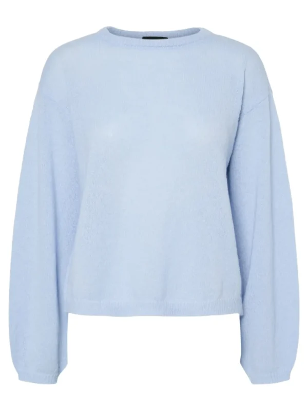 Pieces PCIda LS O-Neck Knit Cashmere Blue- Strick & Cardigans