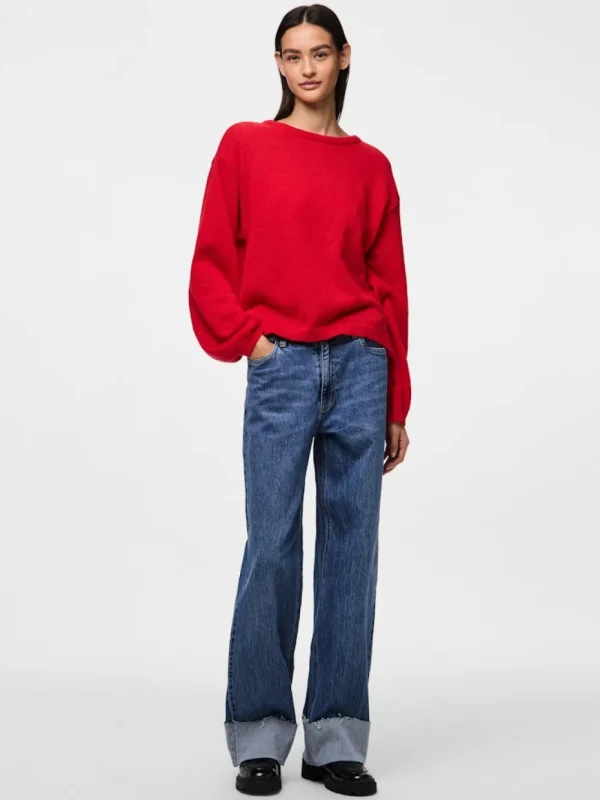 Pieces PCIda LS O-Neck Knit High Risk Red- Strick & Cardigans