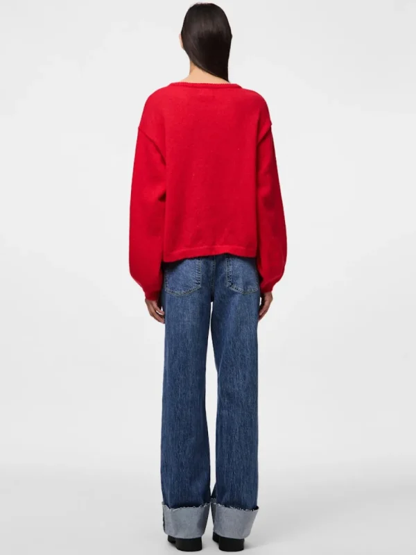 Pieces PCIda LS O-Neck Knit High Risk Red- Strick & Cardigans