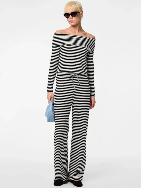 Pieces PCLaya MW Wide Pants White Stripes- Hosen