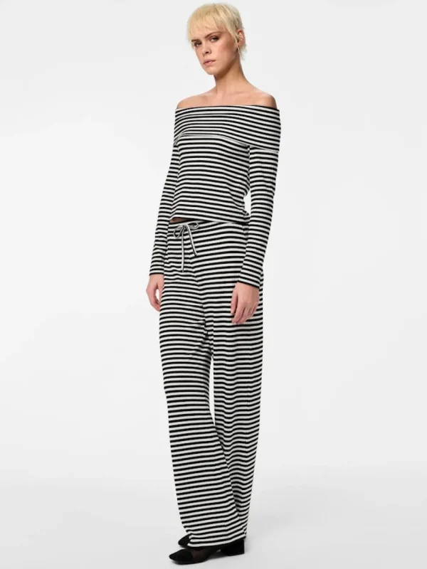 Pieces PCLaya MW Wide Pants White Stripes- Hosen