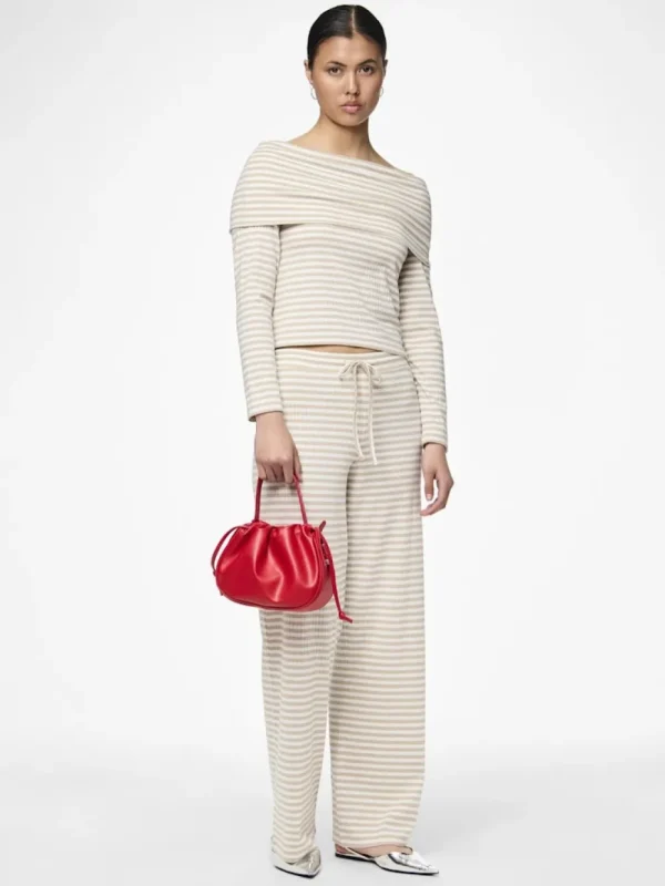 Pieces PCLaya MW Wide Pants White Silver Gray- Hosen