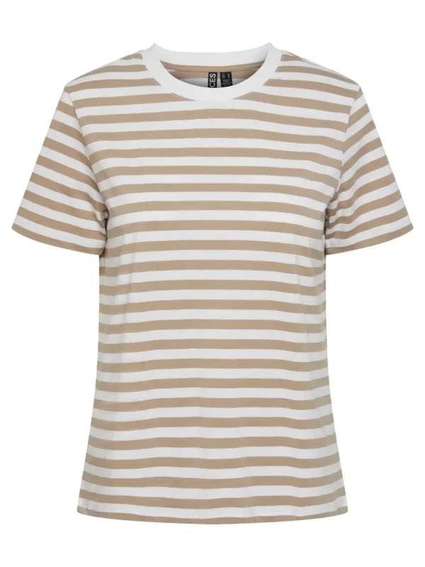 Pieces PCRia SS Tee Stripes Silver Mink- T-shirts & Tops