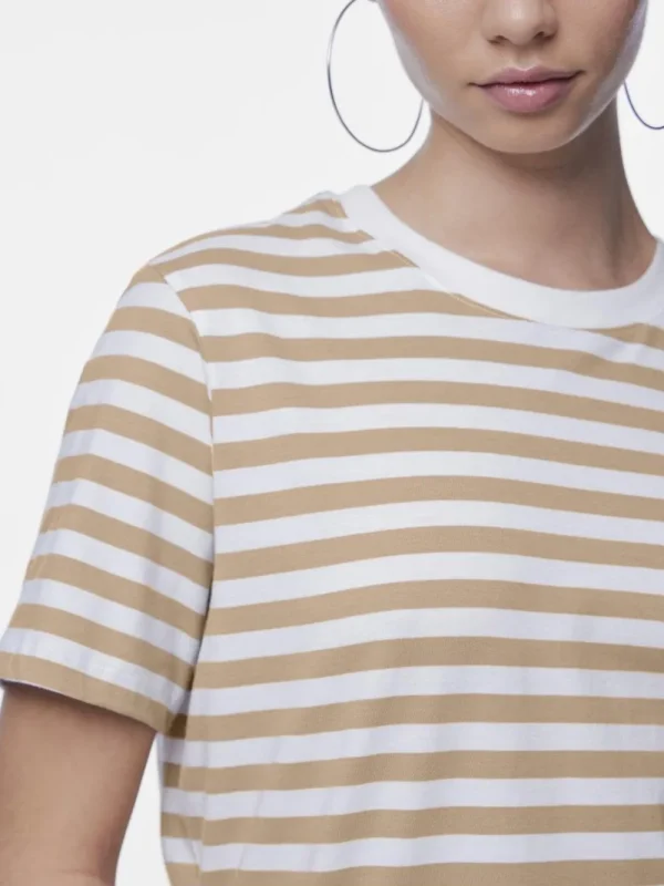 Pieces PCRia SS Tee Stripes Silver Mink- T-shirts & Tops