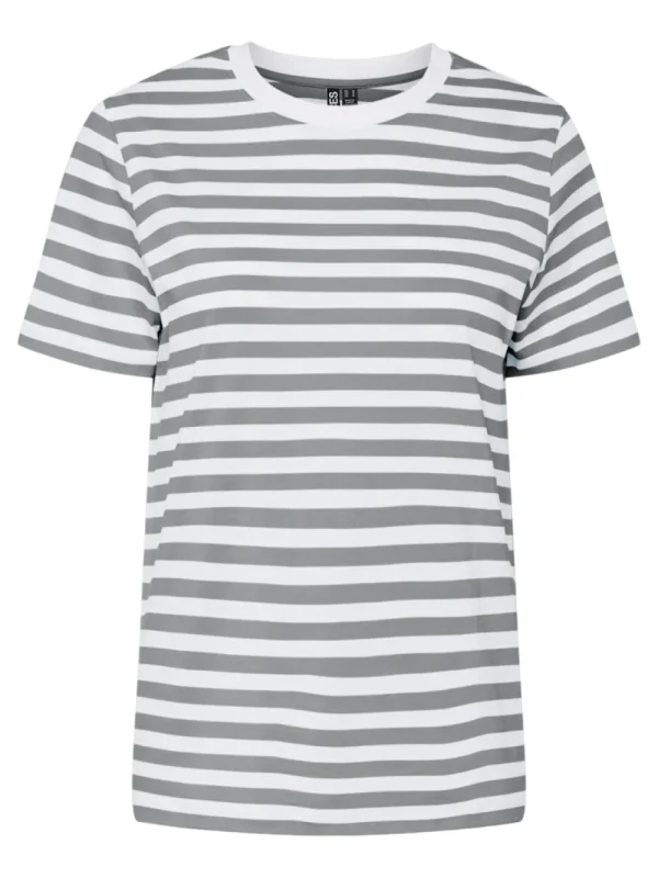 Pieces PCRia SS Tee Stripes Ultimate Grey- T-shirts & Tops