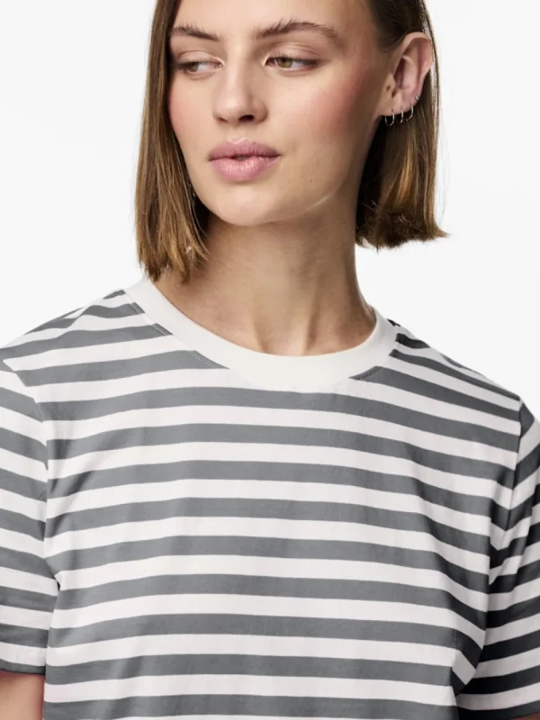 Pieces PCRia SS Tee Stripes Ultimate Grey- T-shirts & Tops