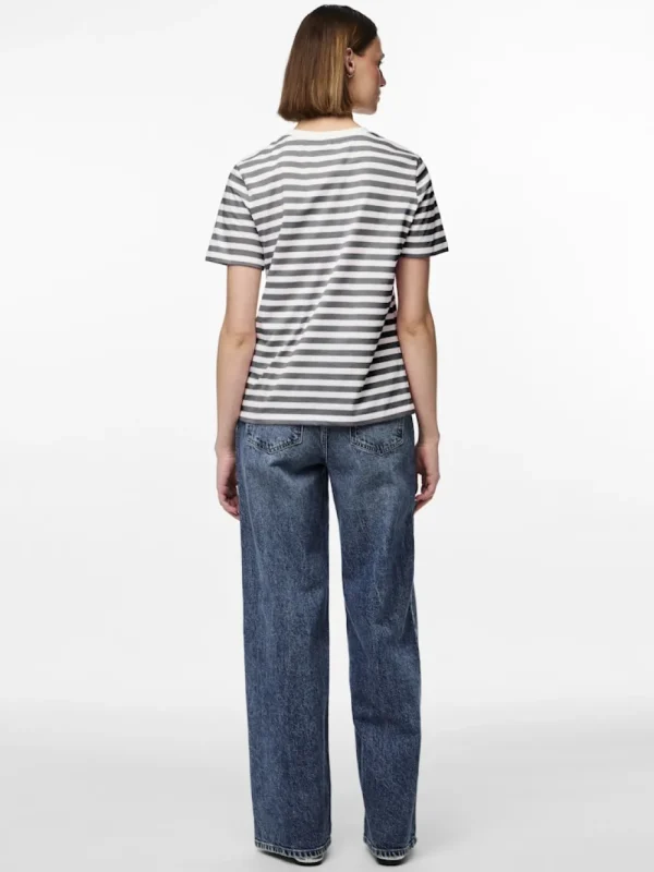 Pieces PCRia SS Tee Stripes Ultimate Grey- T-shirts & Tops