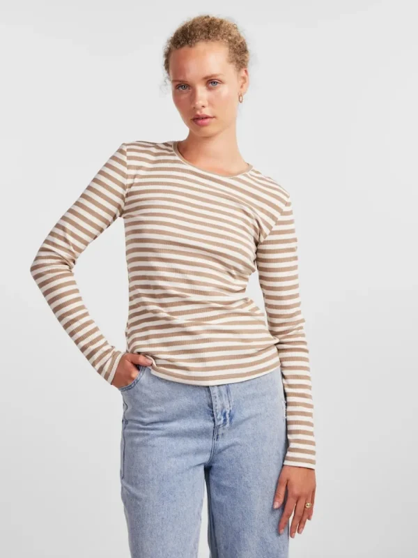 Pieces PCRuka LS Top Silver Mink/Cloud Dancer- Shirts & Blusen