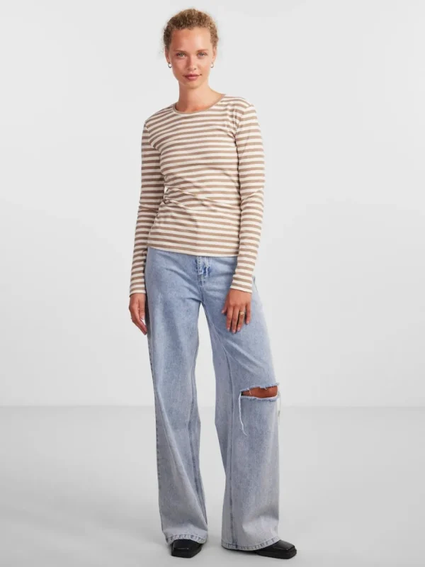 Pieces PCRuka LS Top Silver Mink/Cloud Dancer- Shirts & Blusen