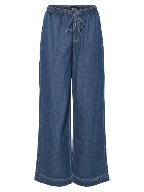 Pieces PCTari MW Pull Up Denim Pants Dark Blue- Jeans