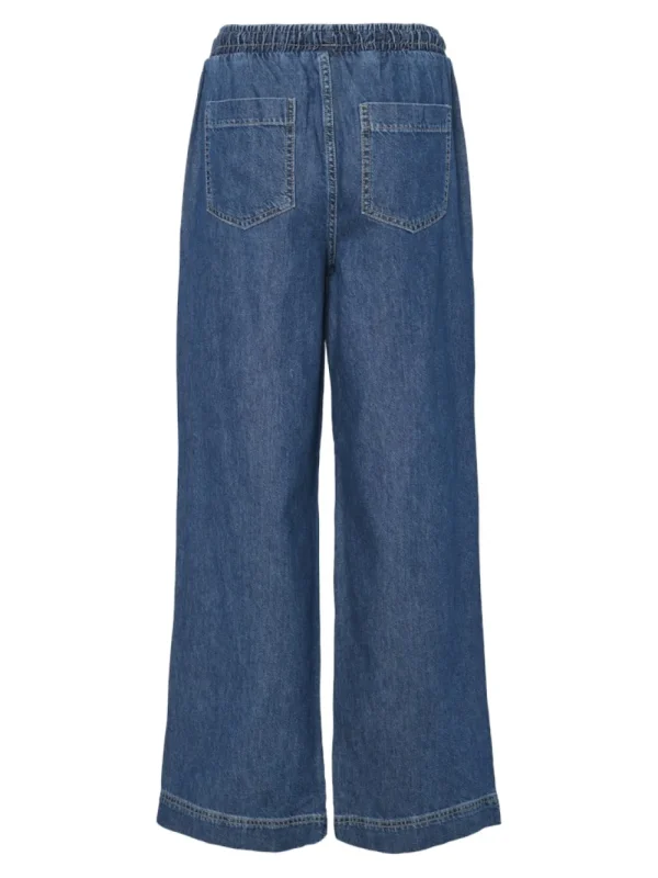 Pieces PCTari MW Pull Up Denim Pants Dark Blue- Jeans