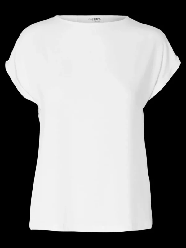Selected Femme SLFBellis SS Boat Neck Tee Bright White- T-shirts & Tops