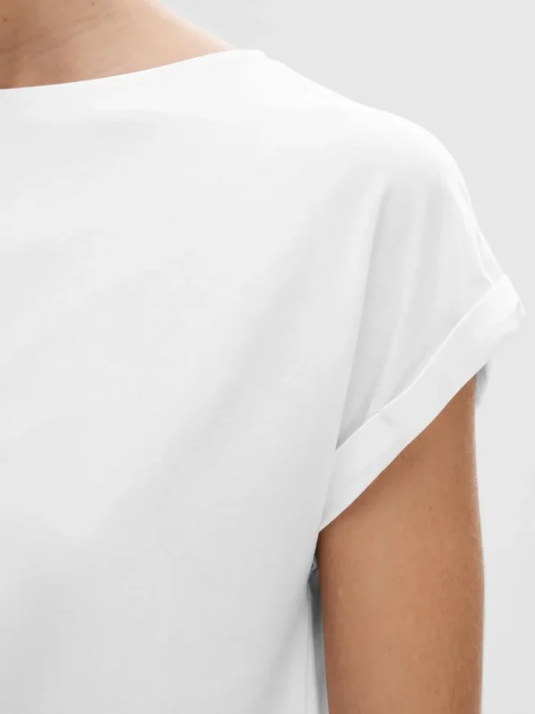 Selected Femme SLFBellis SS Boat Neck Tee Bright White- T-shirts & Tops