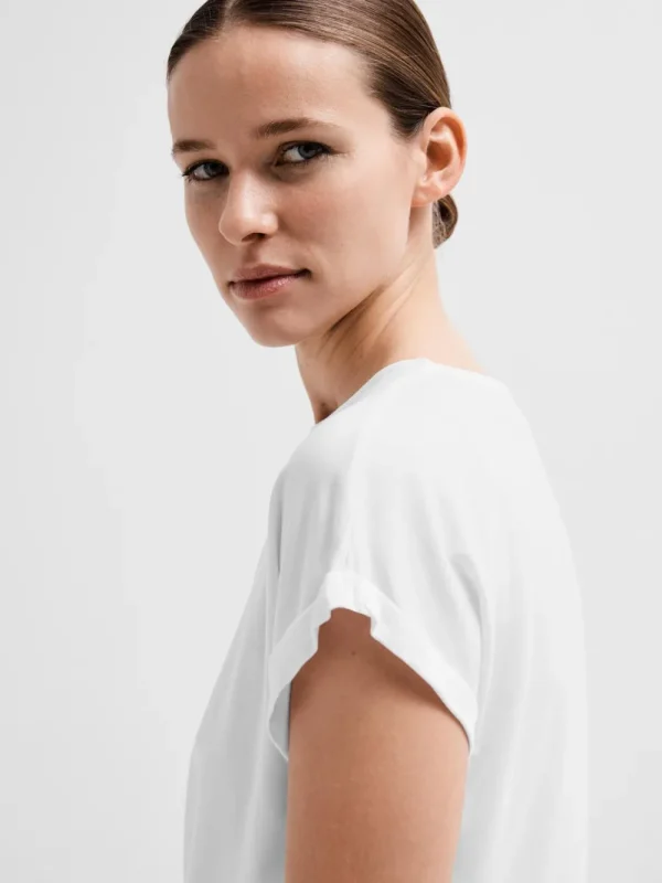 Selected Femme SLFBellis SS Boat Neck Tee Bright White- T-shirts & Tops