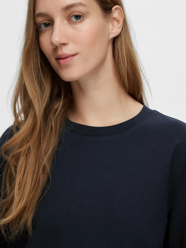 Selected Femme SLFEssential LS Boxy Tee Dark Sapphire- Shirts & Blusen
