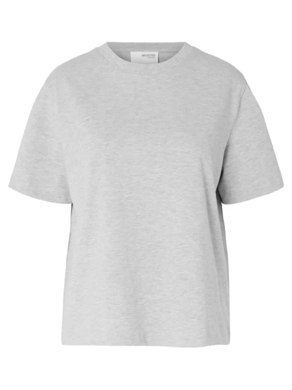 Selected Femme SLFEssential SS Boxy Tee Light Grey- T-shirts & Tops