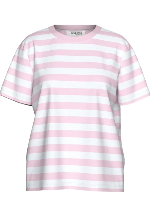 Selected Femme SLFEssential Striped Boxy Tee Cradle Pink- T-shirts & Tops