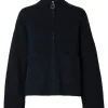 Selected Femme SLFSia LS Knit Zipper Cardigan Dark Sapphire- Strick & Cardigans