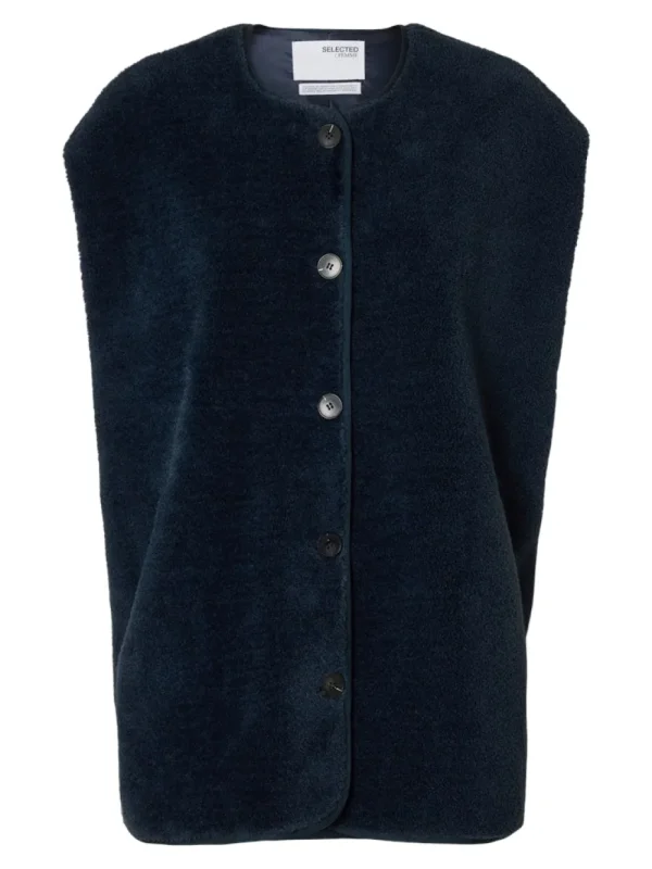 Selected Femme SLFSmilla Teddy Vest Dark Sapphire- Mäntel & Jacken