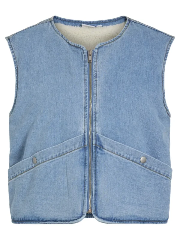 Vila VIAssia SL Short Denim Vest Light Blue- Mäntel & Jacken