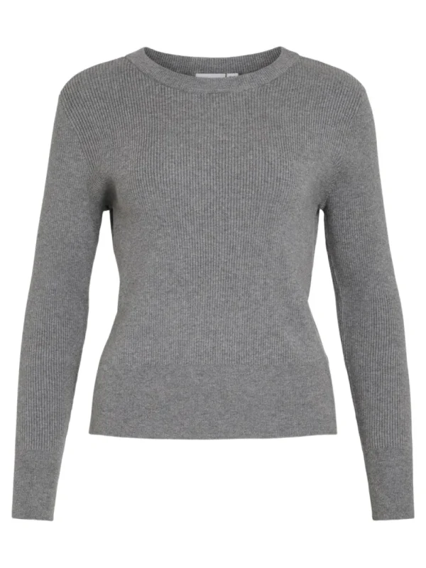 Vila VIComfy O-Neck L/S Knit Top Medium Grey- Strick & Cardigans