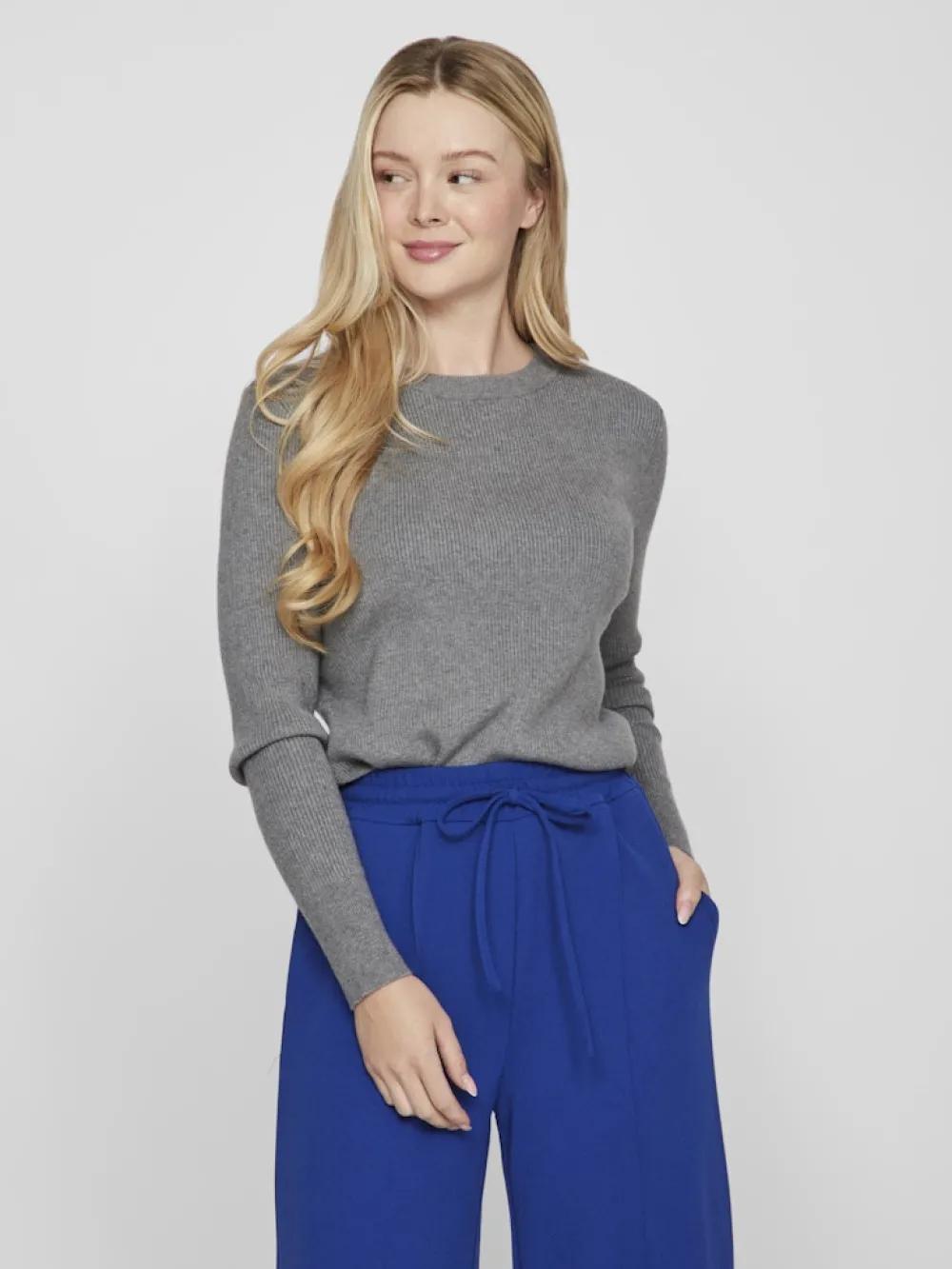 vicomfy_oneck_ls_knit_top_1.webp Vila VIComfy O-Neck L/S Knit Top Medium Grey- Strick & Cardigans