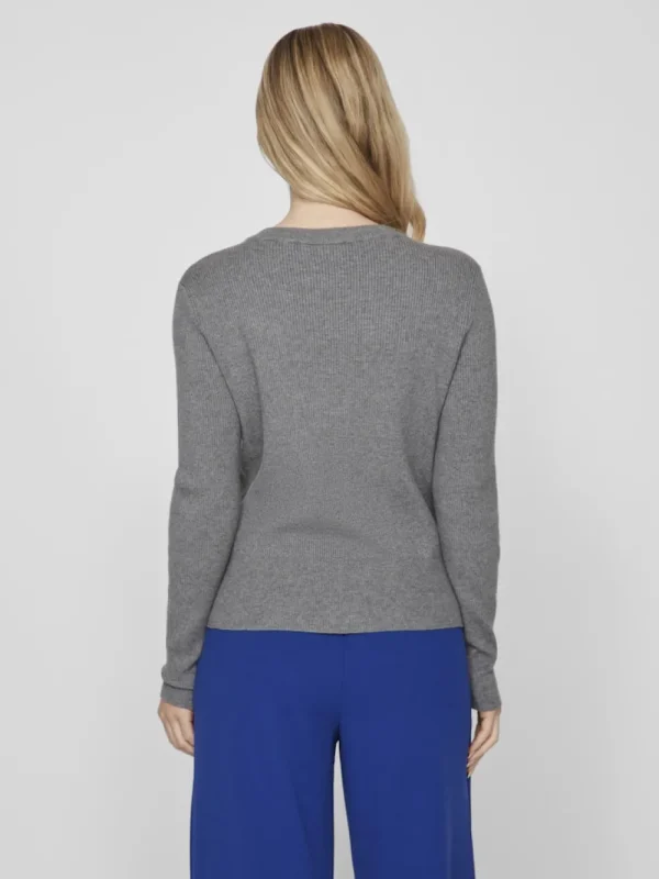 Vila VIComfy O-Neck L/S Knit Top Medium Grey- Strick & Cardigans