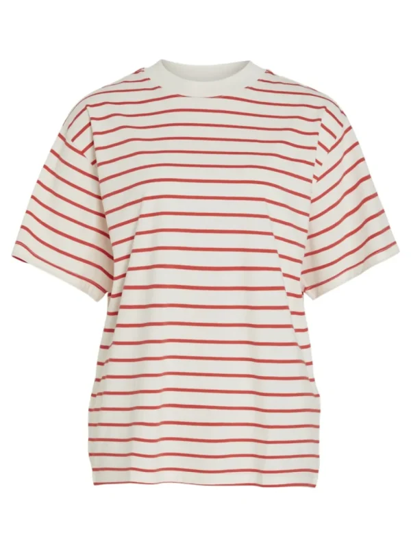 Vila VIJubilee 2/4 T-Shirt Egret/Poppy Red- T-shirts & Tops