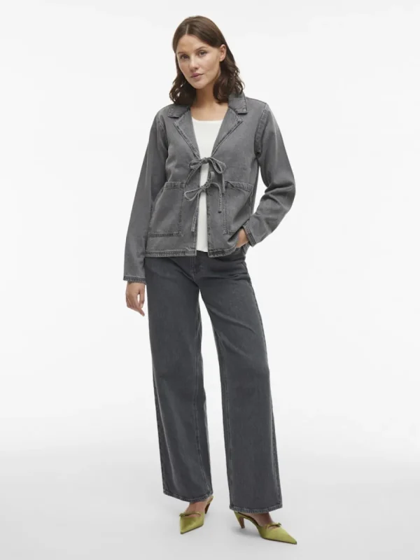 Vila VIKiki L/S Tie Denim Jacket Dark Grey Denim- Mäntel & Jacken