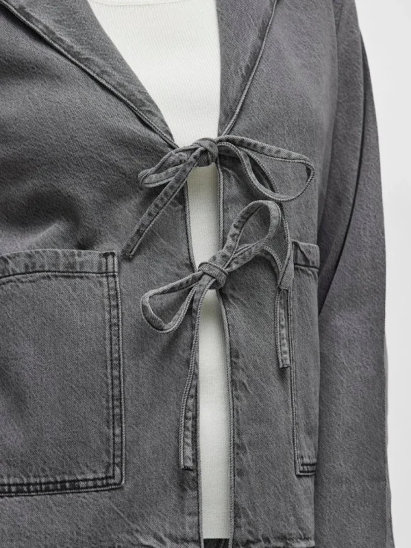 Vila VIKiki L/S Tie Denim Jacket Dark Grey Denim- Mäntel & Jacken
