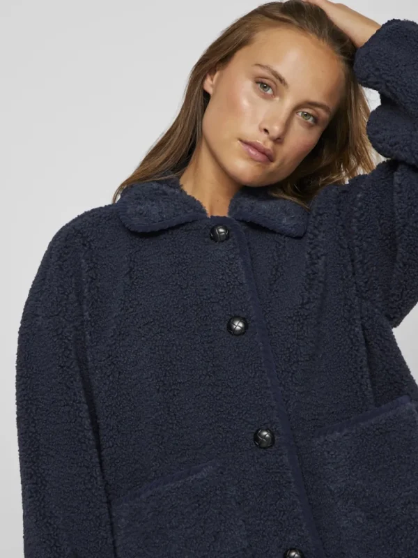 Vila VIMelusa Teddy Jacket Navy Blazer- Mäntel & Jacken