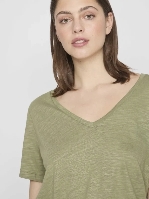 Vila VINova V-Neck S/S Top Oil Green- T-shirts & Tops