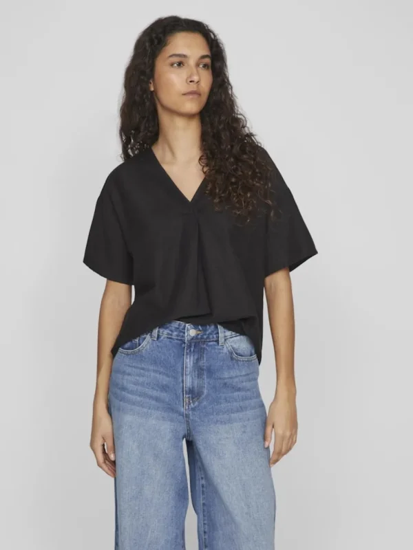 Vila VIPrisilla V-Neck Top Black Beauty- T-shirts & Tops
