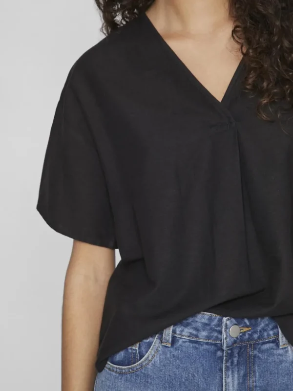 Vila VIPrisilla V-Neck Top Black Beauty- T-shirts & Tops
