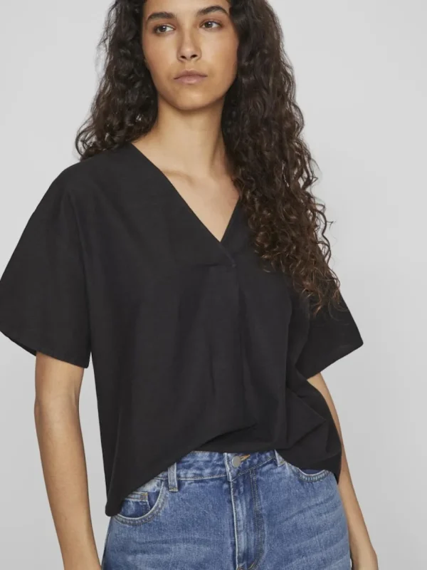 Vila VIPrisilla V-Neck Top Black Beauty- T-shirts & Tops