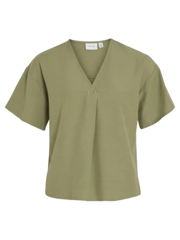 Vila VIPrisilla V-Neck Top Oil Green- T-shirts & Tops