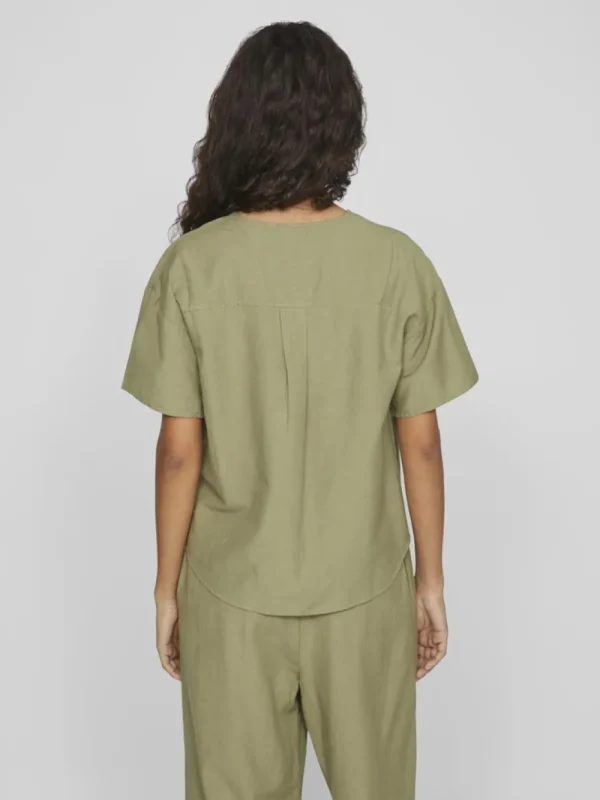 Vila VIPrisilla V-Neck Top Oil Green- T-shirts & Tops